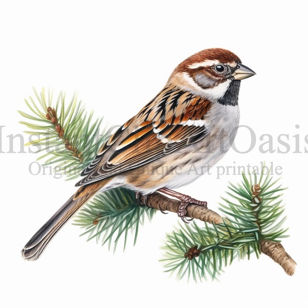 Sparrow Clipart, 10 High Quality JPGs, Nursery Art, Digital Download | Card Making, Animal Clipart, Digital Paper Craft | #371