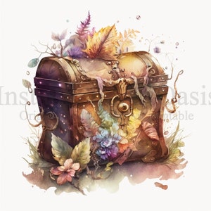 Clipart de baú de tesouro, 10 JPGs de alta qualidade, arte de berçário, download digital instantâneo | Confecção de cartões, clipart de cofre, artesanato em papel digital #152