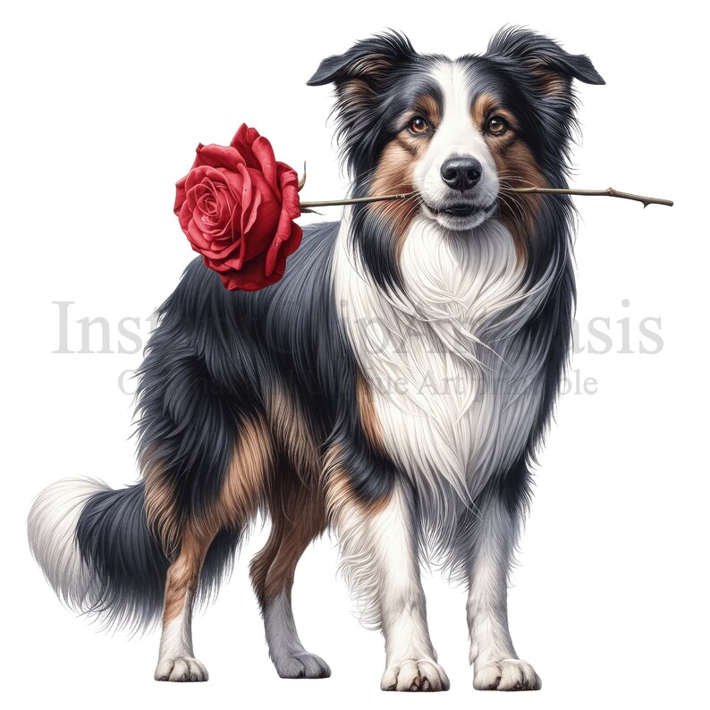 Border Collie With Rose Clipart, 10 High Quality Pngs, Digital Download ...