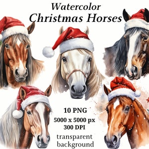 Weihnachten Pferde Clipart, 10 hochwertige PNGs, Weihnachtscliparts, Kartenherstellung, Journaling, digitaler Download, Memory Bücher | #1269