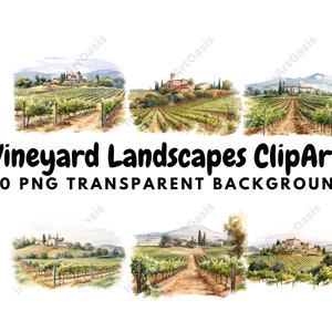 Vineyard Landscapes Clipart, 10 High Quality PNGs Transparent Background, Digital Download | Card Making, Digital Paper Craft #711