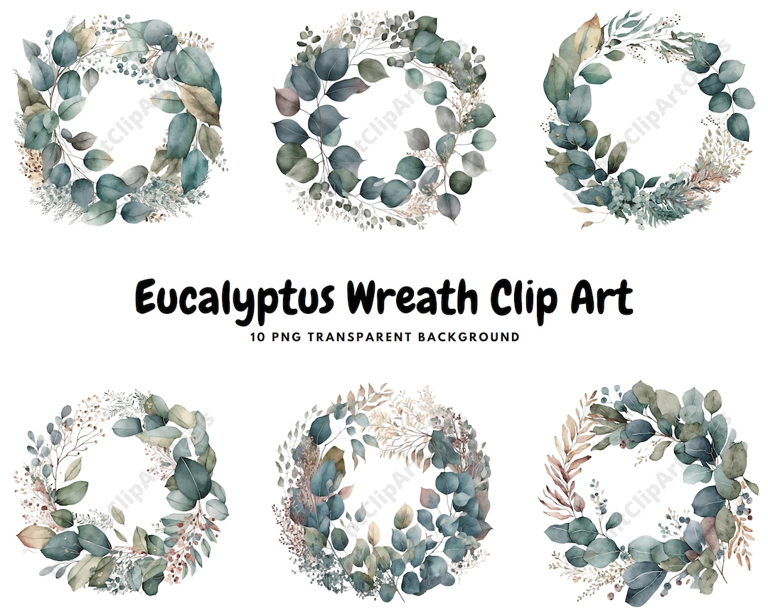 10 High Quality Pngs - Eucalyptus Wreath Clipart, Botanical Art | Card ...