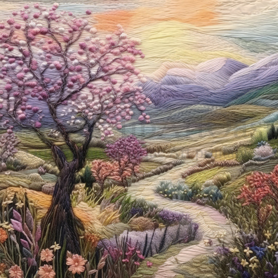 Embossed Landscape Embroidered Landscapes, 10 High Quality Jpgs, Embroidered Art, Digital ...