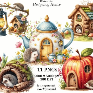 Hedgehog House Clipart - 11 hoogwaardige PNG's, digitale planners, ongewenste tijdschriften, digitale download, geheugenboeken, scrapbooking | #1412
