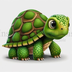 K&ouml;nnte beinhalten: Eine Cartoon-Illustration einer gr&uuml;nen Schildkr&ouml;te mit brauner Schale. Die Schildkr&ouml;te hat gro&szlig;e, runde Augen und einen kleinen Mund. Die Schale ist mit gr&uuml;nen Kreisen gemustert.