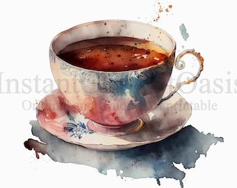 Cup of Tea Clipart, 10 High Quality JPGs, Art, Instant Digital Download | Card Making, Digital Paper Craft | #170
