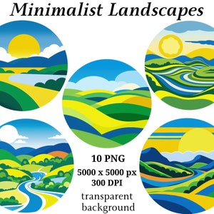 Minimalistische Landschaften Clipart - 10 hochwertige PNGs, digitaler Download, minimalistische Clipart, druckbare Grafiken, Journaling | #1182