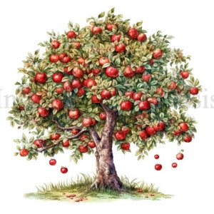 Clipart de árboles de manzana, 10 JPG de alta calidad, arte botánico, descarga digital, fabricación de tarjetas, diario, arte de papel digital / #759