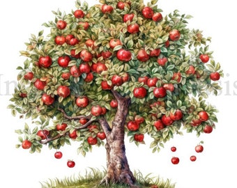 Apple Trees Clipart, 10 High Quality JPGs, Botanical Art, Digital Download, Card Making, Journaling, Digital Paper Craft | #759