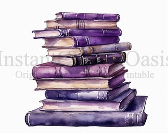 Stack of Purple Books Clipart, 10 High Quality Jpgs, Nursery Art