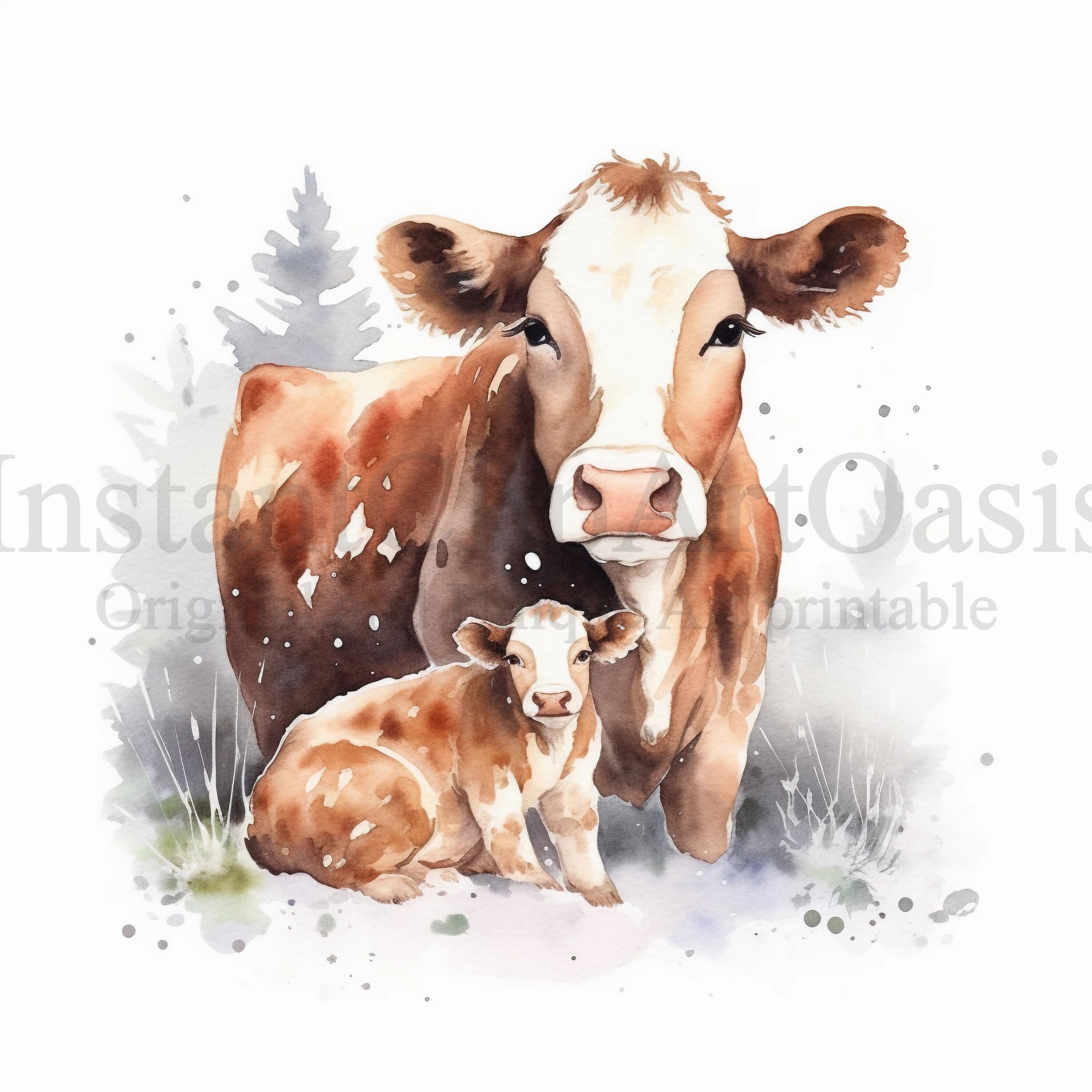 水彩壁絵 Watercolor *The Tender Calf Calf* Angus Cattle Calf Watercolor – Susan Windsor