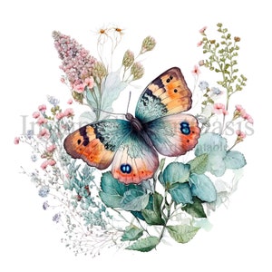 Bloemen vlinder clipart, 10 hoge kwaliteit PNG's, kinderkamer kunst | Kaarten maken, illustraties, digitaal papier, vlinderaquarel | #79