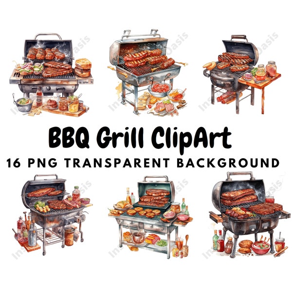 16 High Quality PNGs - BBQ Grill Clipart, Grill Clipart, Instant Digital Download | Card Making, Digital Paper Craft, Grll Images | #877