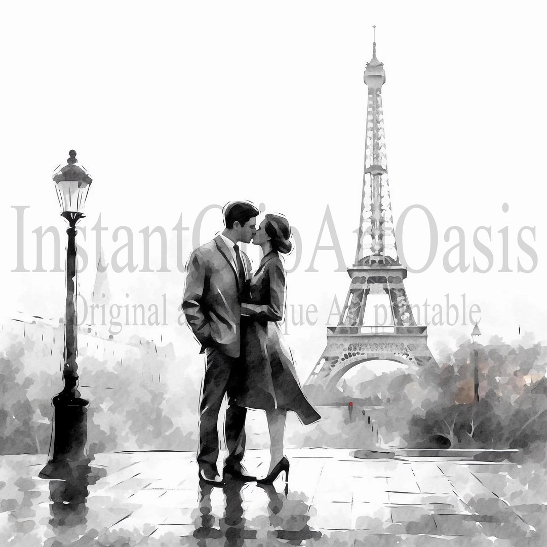 Loving Couple in Paris Clipart, 9 High Quality Jpgs, Nursery Art Card ...