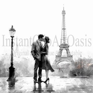 Pareja amorosa en imágenes prediseñadas de París, 9 JPG de alta calidad, arte de vivero / fabricación de tarjetas, arte de papel digital, imágenes prediseñadas del día de San Valentín / #721