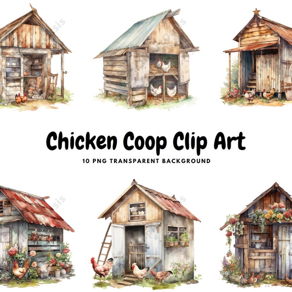 10 High Quality PNGs - Chicken Coop Clipart, Farmyard Clipart, Instant Digital Download | Card Making, Digital Paper Craft | #485