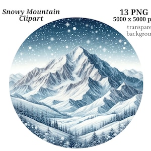 Clipart montagne enneigée, 13 PNG de haute qualité, aquarelle, téléchargement numérique, fabrication de cartes, techniques mixtes, créations numériques en papier | #1471