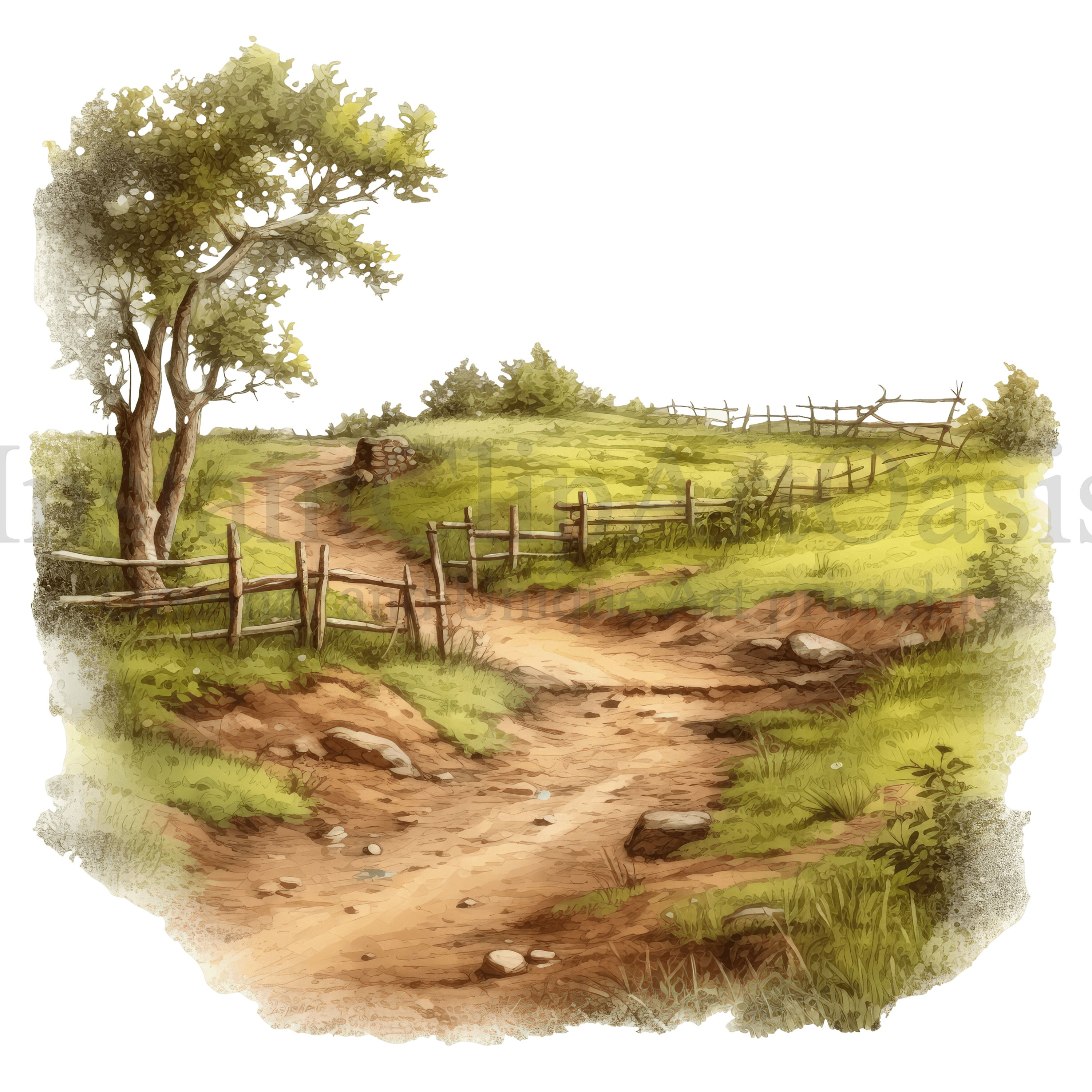 Countryside Trail Clipart, 10 High Quality Pngs, Watercolor