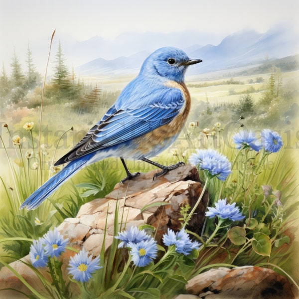 Spring Blue Bird Clipart, 10 High Quality JPGs, Nursery Art, Instant Digital Download | Card Making, Digital Paper Craft | #1080