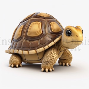 K&ouml;nnte beinhalten: Eine kleine, cartoonartige Schildkr&ouml;te mit einem braunen und braunen Panzer. Die Schildkr&ouml;te hat gro&szlig;e, schwarze Augen und einen freundlichen Ausdruck.