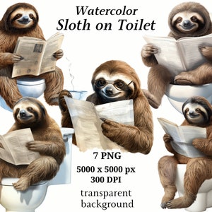 Luiaard op toilet clipart - 7 hoogwaardige PNG's, digitale planners, ongewenste tijdschriften, digitale download, geheugenboeken, scrapbooking | #1296