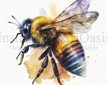 Bumblebee Clipart, 7 High Quality JPGs, Nursery Art | Card Making, Clip Art, Digital Paper Craft, Watercolor Painting | #22