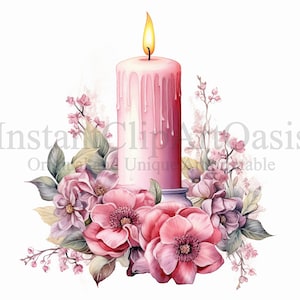 Pink Candles Clipart, 10 High Quality JPGs, Watercolor, Instant Digital Download, Candle Clipart, Card Making, Digital Paper Craft | #535