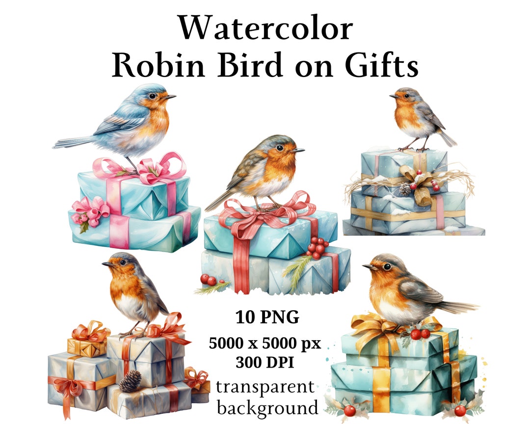 Robin Bird on Gifts Clipart, 10 High Quality Pngs, Christmas Clipart ...