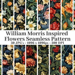 William Morris inspirierte Blumen nahtlose Muster, 30 hochwertige JPGs, digitales Papier, digitaler Download, Blumen Muster | #872