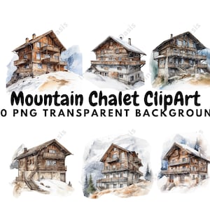 Mountain Chalet Clipart, 10 High Quality PNGs Transparent Background, Digital Download | Card Making, Digital Paper Craft #395