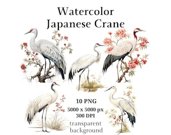 Japanese Crane Clipart, 10 High Quality PNGs, Nursery Art, Instant Digital Download | Card Making, Crane Clipart, Digital Paper Craft #1027