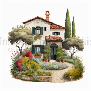 Italian Countryside Houses Clipart, 9 High Quality JPGs, Watercolor Art, Digital Download, Card Making, Digital Paper Craft | #544