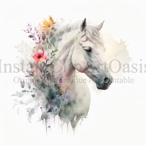 Clipart de caballo blanco, 5 JPG de alta calidad, arte de vivero, descarga digital instantánea, fabricación de tarjetas, imágenes prediseñadas de animales lindos, arte de papel digital / #35