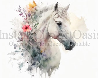 White Horse Clipart, 5 High Quality JPGs, Nursery Art, Instant Digital Download, Card Making, Cute Animal Clipart, Digital Paper Craft | #35