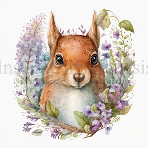 Floral Squirrels Clipart, 10 High Quality JPGs, Nursery Art, Digital Planner, Watercolor, Card Making, Journaling, Digital Download | #85 image 10