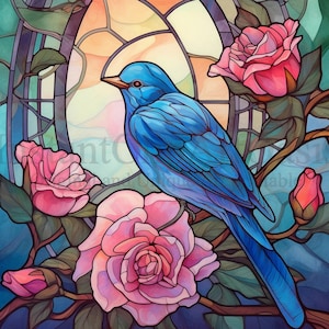 Blue Bird Clipart / Set 2 / 10 JPG di alta qualità, Vetrate, Download digitale / Creazione di carte, Clipart di uccelli, Mestiere di carta / #481