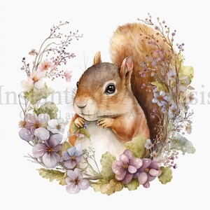 Floral Squirrels Clipart, 10 High Quality JPGs, Nursery Art, Digital Planner, Watercolor, Card Making, Journaling, Digital Download | #85 image 2