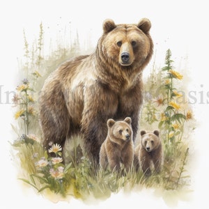 Mother Bear With Cubs Clipart, 10 High Quality Jpgs, Nursery Art | Card ...