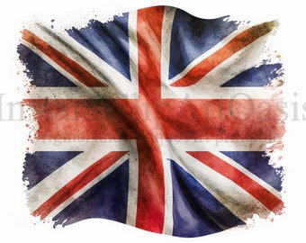 British Flag Clipart, 10 High Quality JPGs, Watercolor Art, Digital Download, Card Making, Mixed Media, Digital Paper Craft | #236