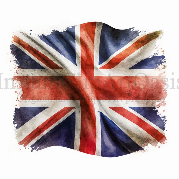 Clipart drapeau britannique, 10 JPG de haute qualité, Art de l'aquarelle, Téléchargement numérique, Fabrication de cartes, Mixed Media, Digital Paper Craft | #236