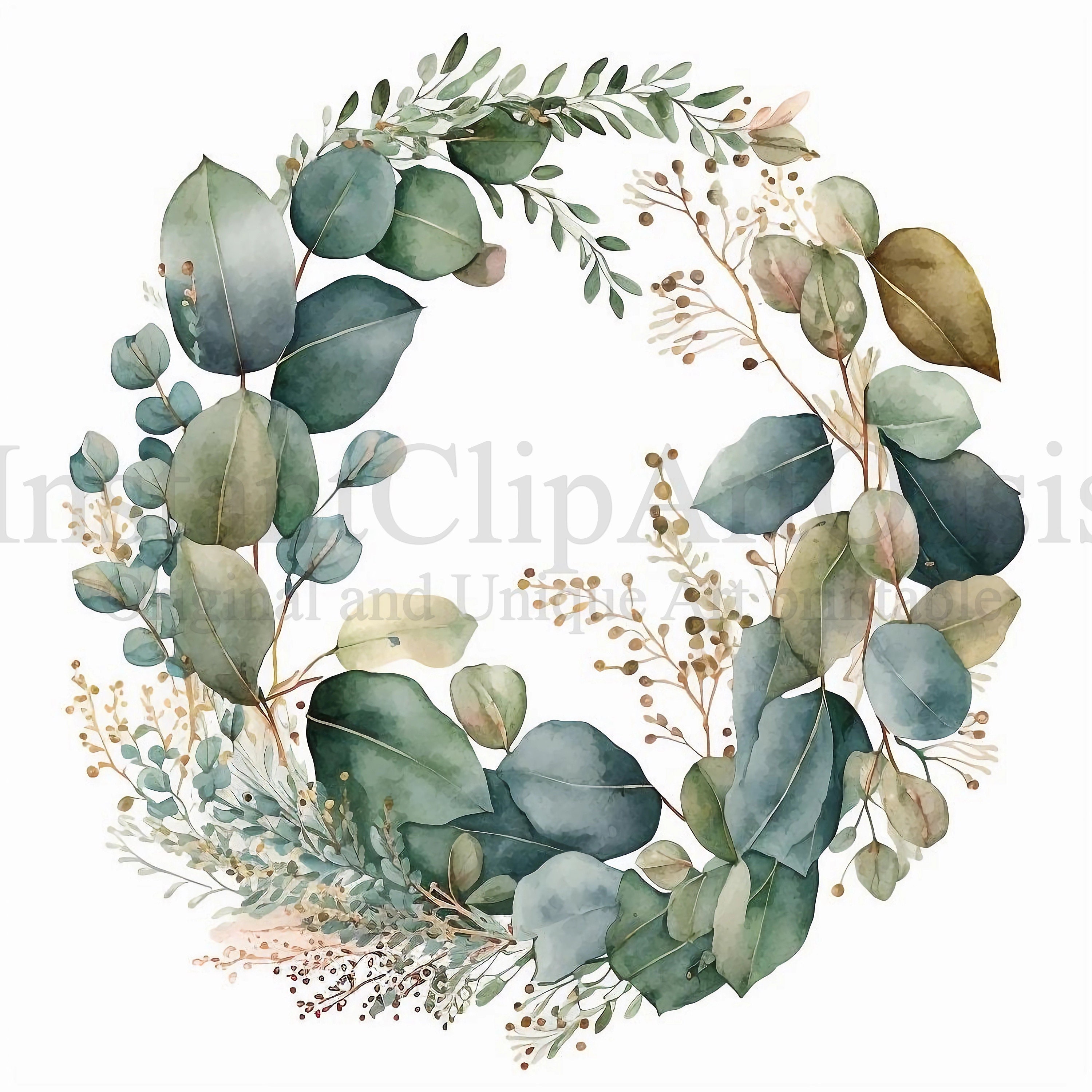 Eucalyptus Wreath Clipart, 10 High Quality Jpgs, Botanical Art | Card ...