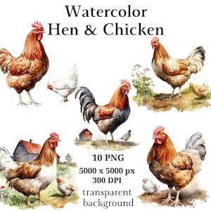 Hen & Chicken Clipart, 10 High Quality PNGs, Digital Planners, Junk Journals, Digital Download, Memory Books, Scrapbooking | #1111