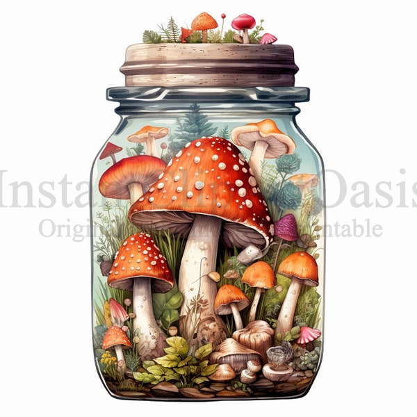 Mushrooms Jar Clipart, 10 High Quality JPGs, Vintage Art, Digital Download | Card Making, Old Jar Clipart, Digital Paper Craft | #568