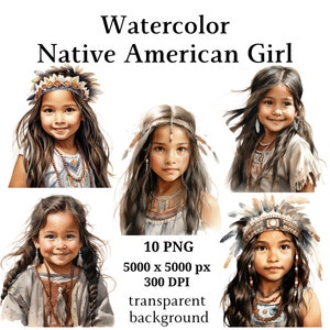 Clipart ragazza nativa americana, 10 PNG di alta qualità, download digitale, journaling, creazione di biglietti, creazione di carta digitale #1107