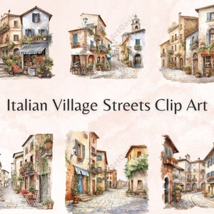 10 High Quality PNGs - Italian Village Streets Clipart, Watercolor Art, Digital Download, Card Making, Mixed Media, Digital Paper Craft #491