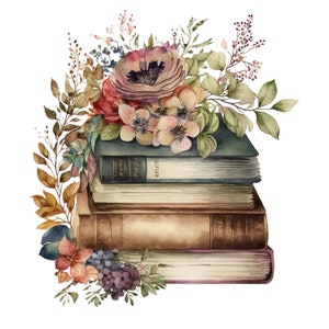 Clipart di libri floreali, 10 PNG di alta qualità, arte della scuola materna, download digitale istantaneo / creazione di cartoline, clipart di libri, creazione di carta digitale / #195