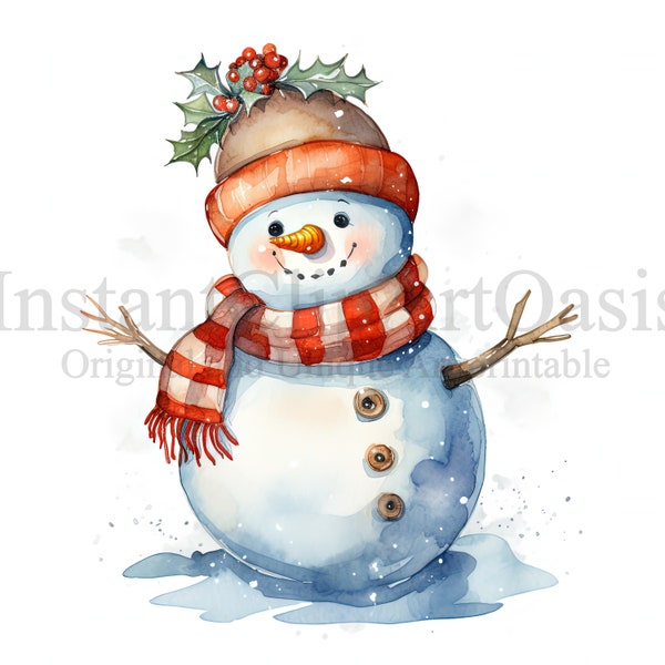 Watercolor Cute Snowmans Clipart, 10 High Quality JPGs, Instant Digital Download | Card Making, Snowman Clipart, Digital Paper Craft | #810