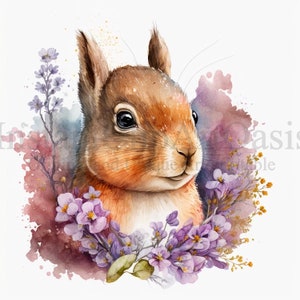Floral Squirrels Clipart, 10 High Quality JPGs, Nursery Art, Digital Planner, Watercolor, Card Making, Journaling, Digital Download | #85 image 8