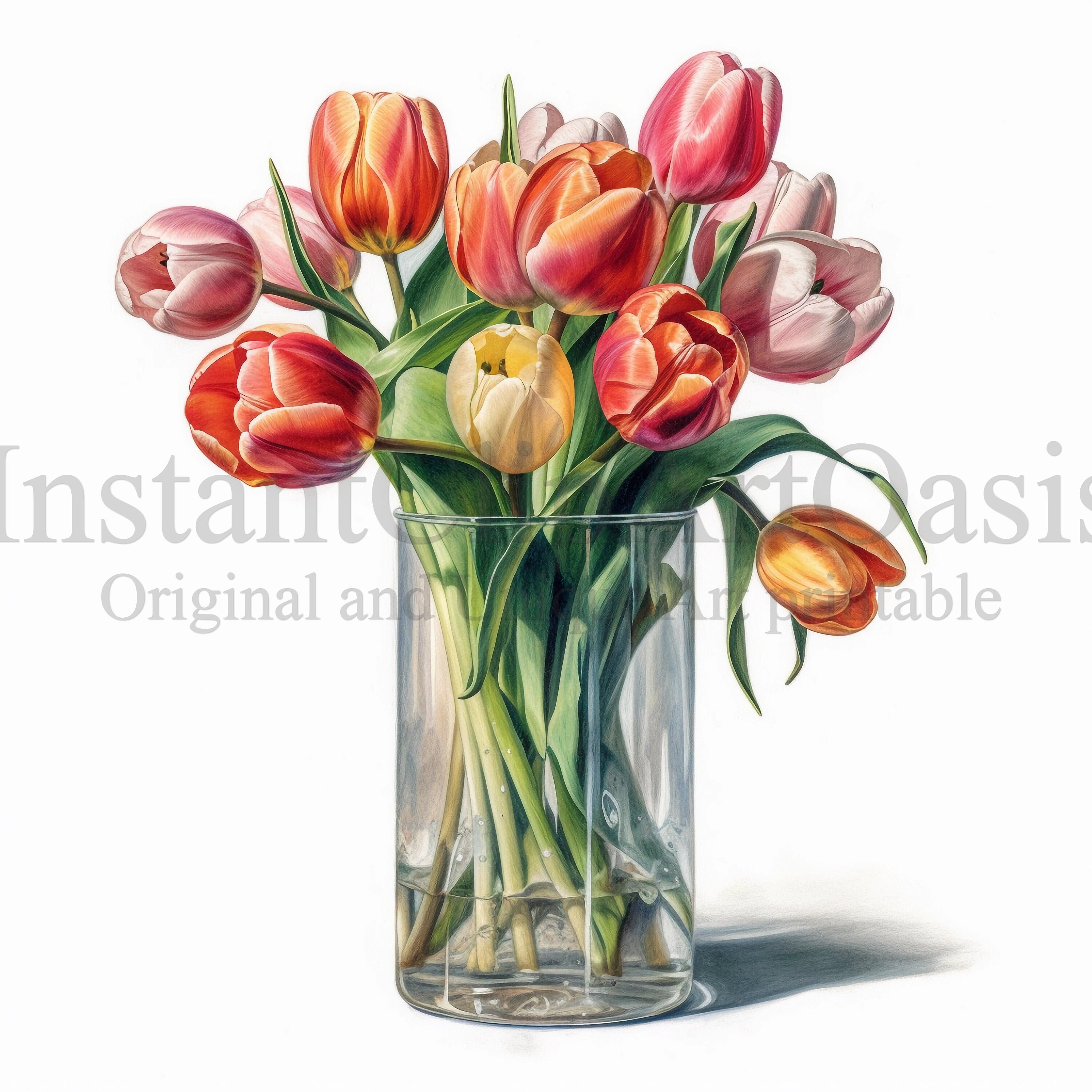 Vase of Tulips Clipart, 10 High Quality Jpgs, Botanical Art, Digital ...