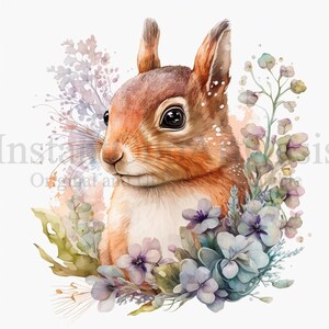 Floral Squirrels Clipart, 10 High Quality JPGs, Nursery Art, Digital Planner, Watercolor, Card Making, Journaling, Digital Download | #85 image 5